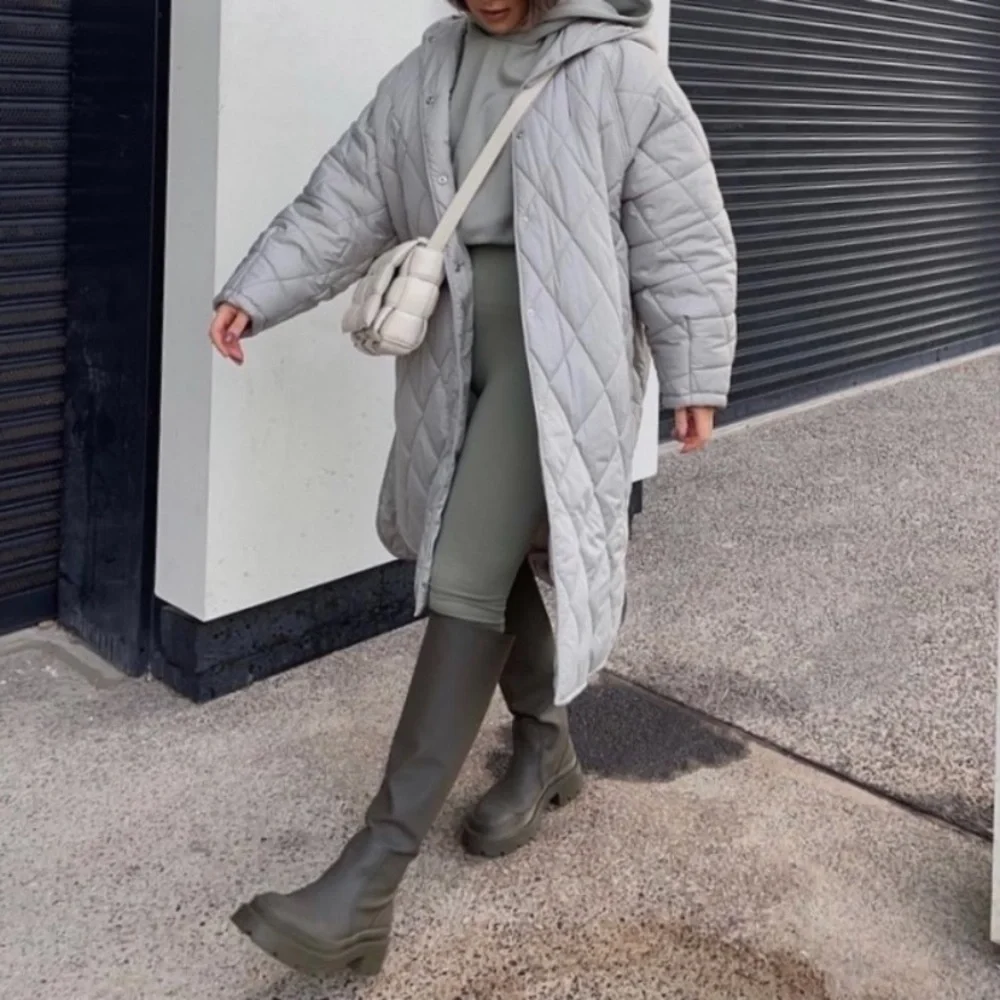 Zara long quilted puffer coat with hood stone grey - Picture 2 of 16